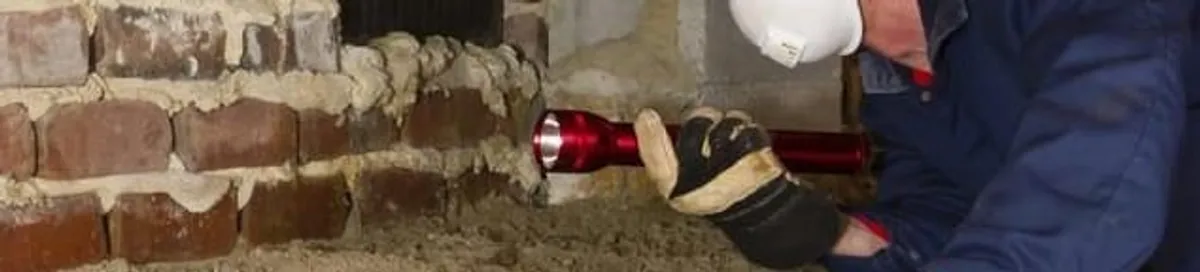 Pest control technician inspecting a crawl space for ant activity and entry points in Ogden, UT